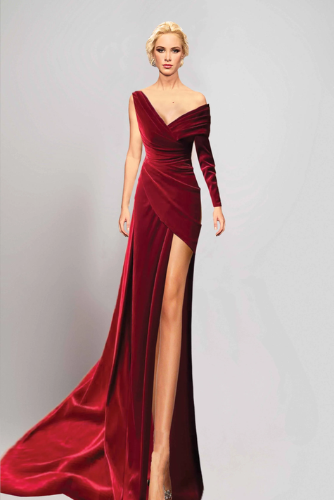 Asymmetrical One Long Sleeve Gown