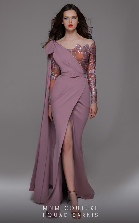 Side Cape Crepe Gown