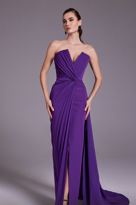 Strapless Pleated Gown