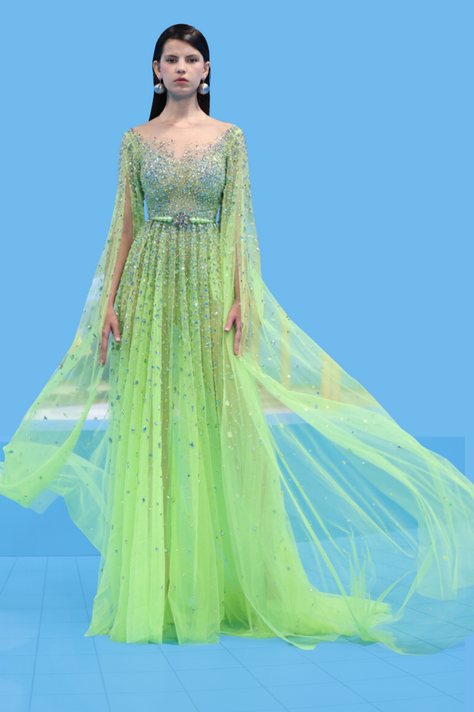 Beaded Split Sleeve Gown