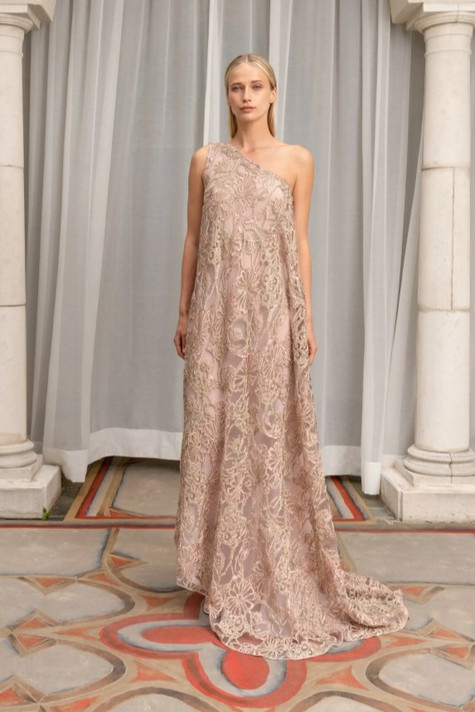 One Shoulder Embroidered A-Line Gown