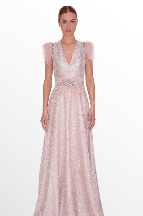 Sequin V-Neck Gown