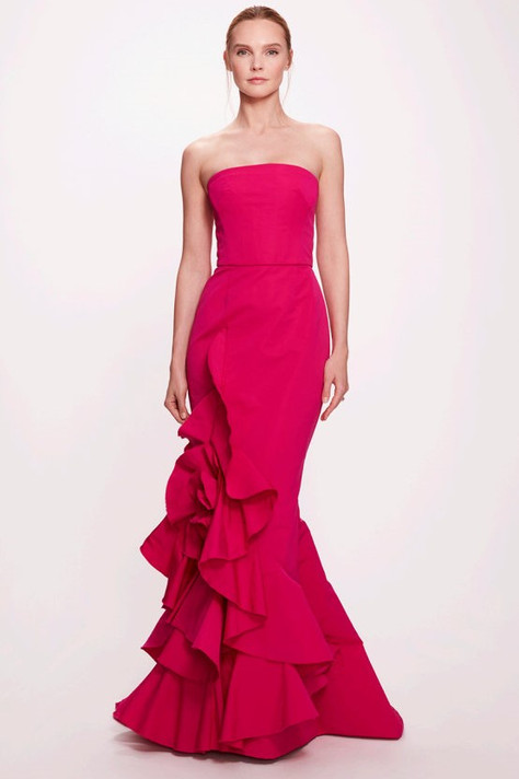 Strapless Cascading Faille Gown