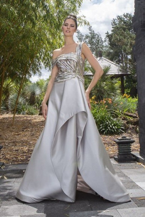 Draped Satin and Lace Gown