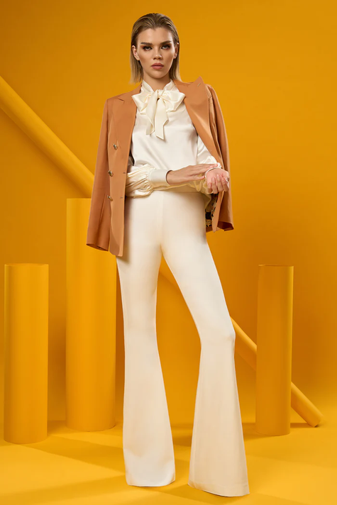 Timeless Silk Blouse with Contemporary Waistcoat and Pants