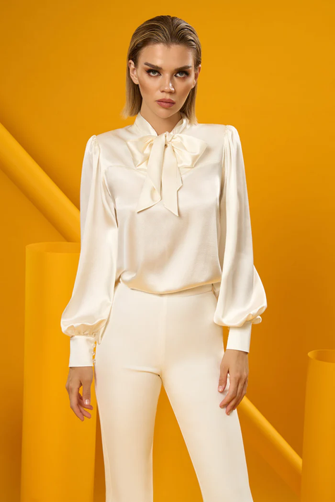 Timeless Silk Blouse with Contemporary Waistcoat and Pants