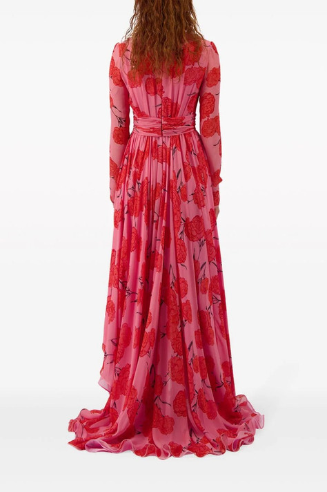 Printed Long-Sleeve Georgette Gown