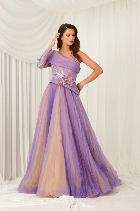 Off Shoulder Corseted Purple Gown