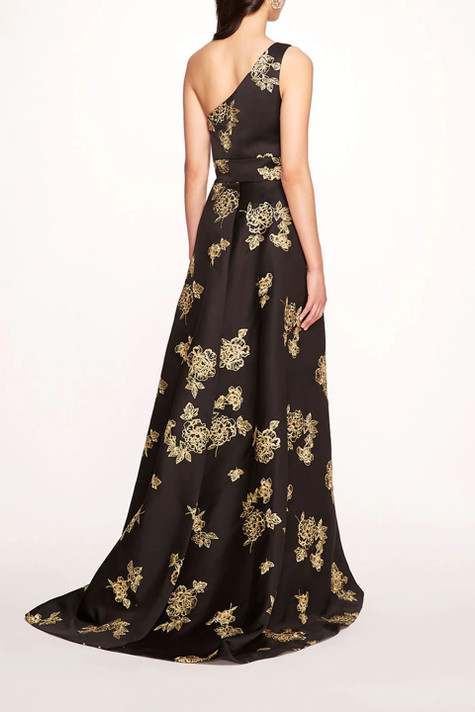One Shoulder Marigold Gown