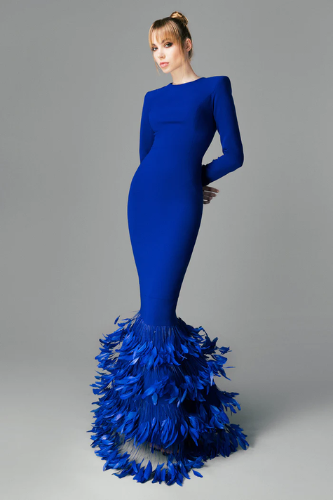 Gown with Layered Feathers