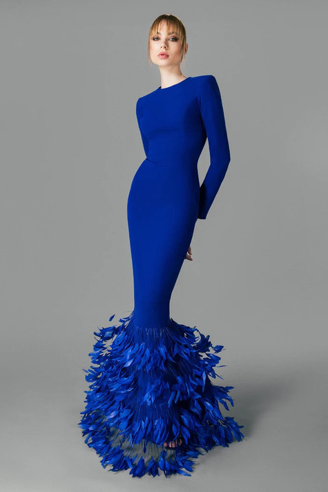 Gown with Layered Feathers