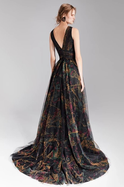 Sleeveless Printed Tulle Dress