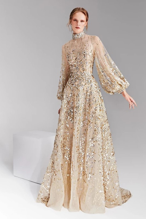 Puffy Sleeve Embroidered Gown