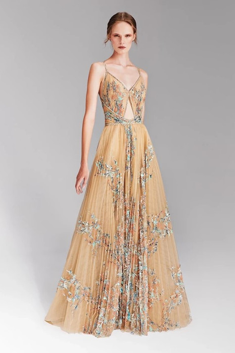 Cut-Out Pleated Gown