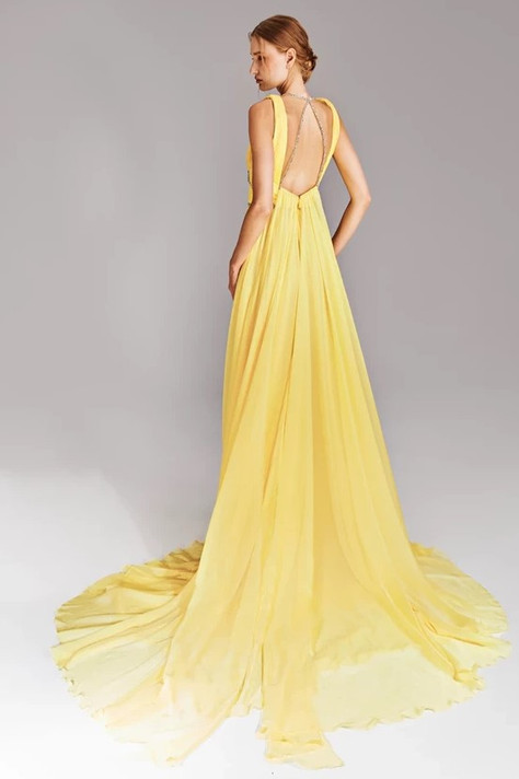 Deep-V Chiffon Gown