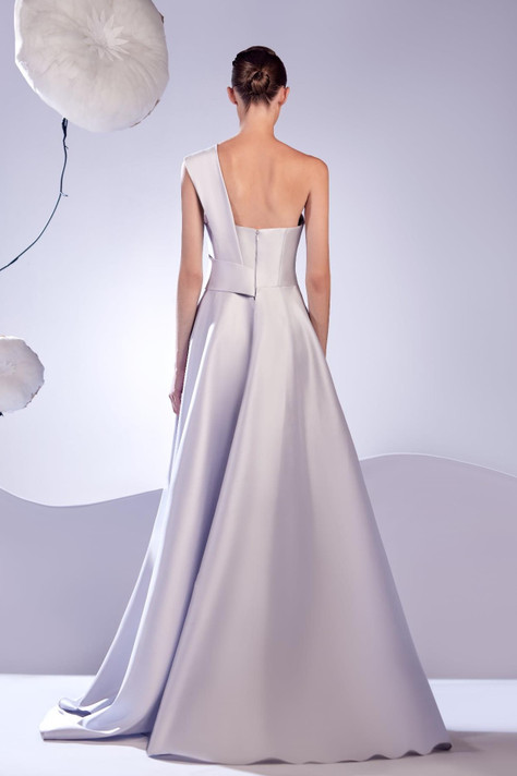 Sleeveless One-Shoulder Gown