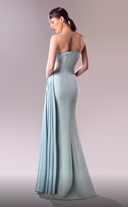 Strapless Pleated  Beaded Gown