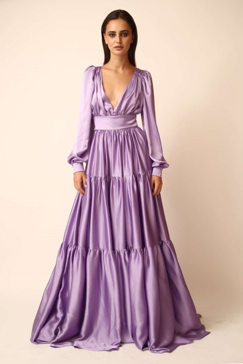 Long-Sleeve Satin Gown
