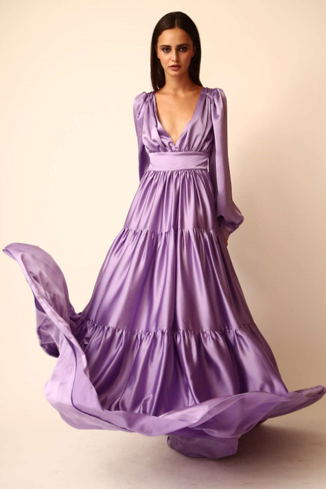 Long-Sleeve Satin Gown