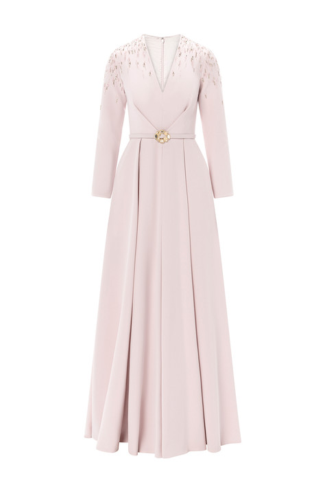 Long Sleeves V-Neck Crepe Gown
