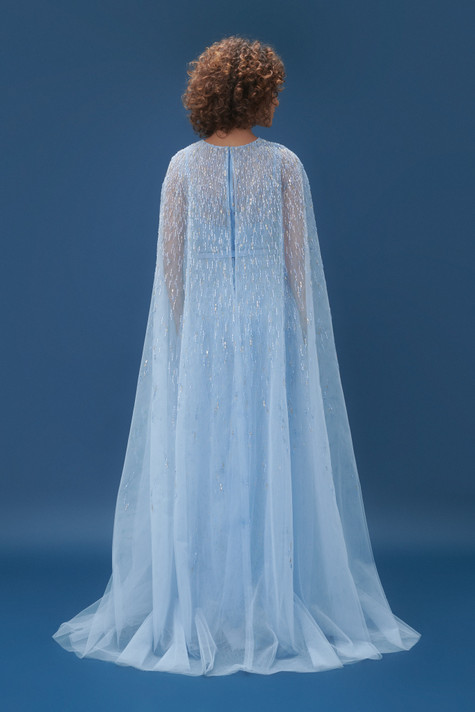 Embellished Tulle Cape Gown