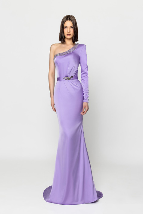 One Shoulder Satin Crepe Gown