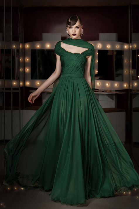 Cap Sleeve Chiffon Gown