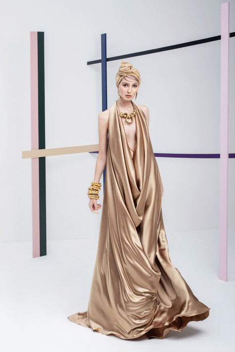 Crepe Satin Draped Gown