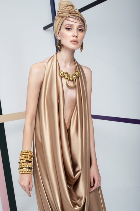 Crepe Satin Draped Gown