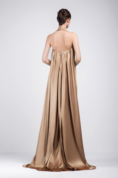 Crepe Satin Draped Gown