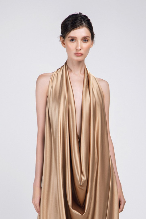 Crepe Satin Draped Gown