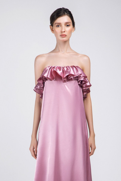 Strapless Ruffled Evening Gown