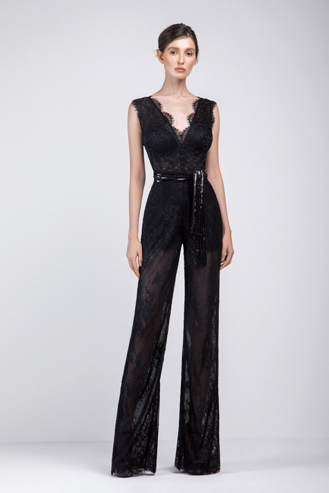 Lace Jumpsuit with Brocade Jacket