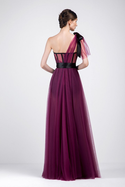 One Shoulder Tulle A-Line Gown