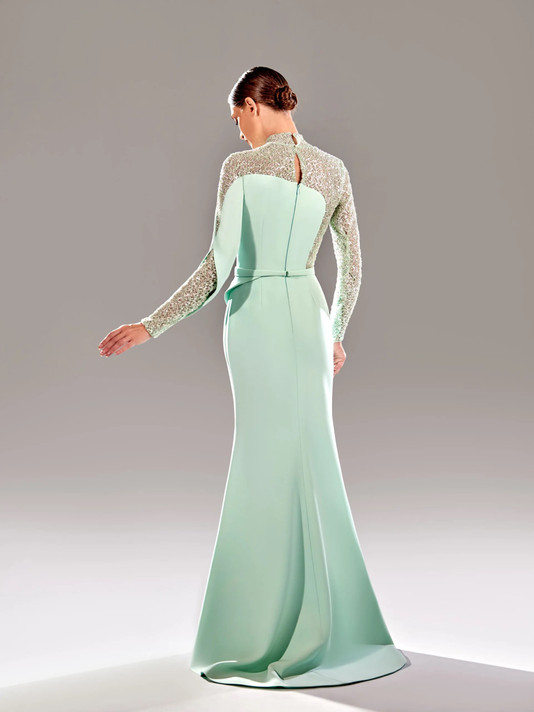 Beaded Long-Sleeve Gown