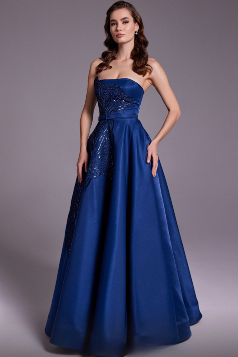Strapless A-Line Gown with Wrap