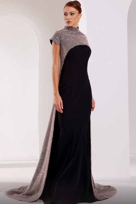 Short Sleeve Sweeping Sequin Gown