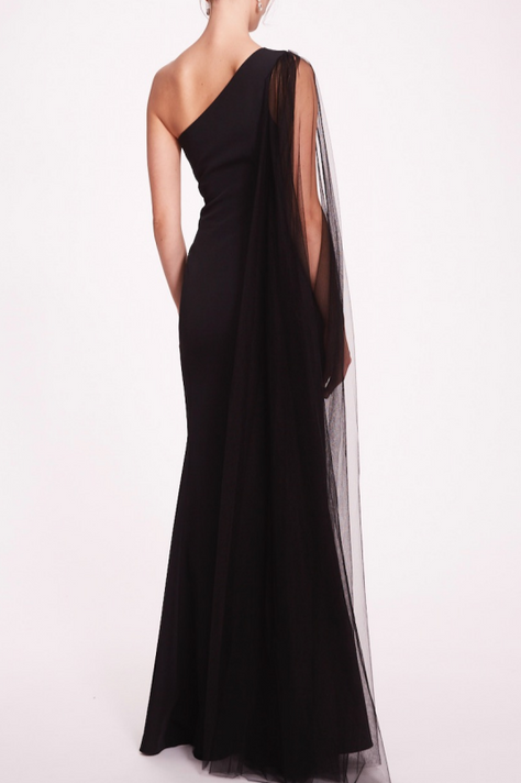 Draped One-Shoulder Gown