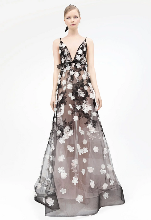 Floral Guipure Illusion Gown