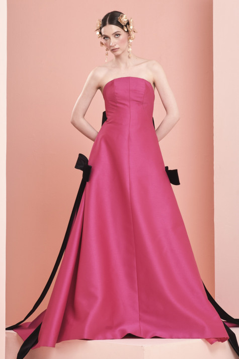 Silk Gazar Strapless Gown