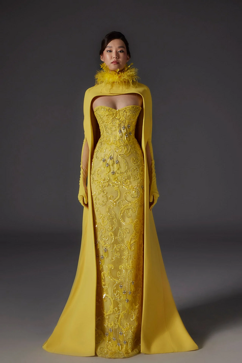 Fully Embroidered Gown with Cape