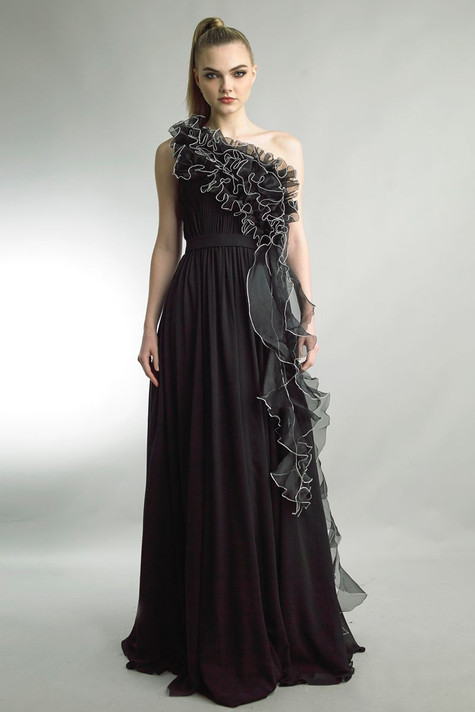 Basix Black Label One Shoulder A-Line Gown with Ruffles - District 5 ...