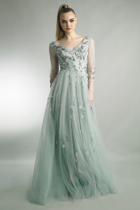 A-Line Gown with Quarter Sleeves