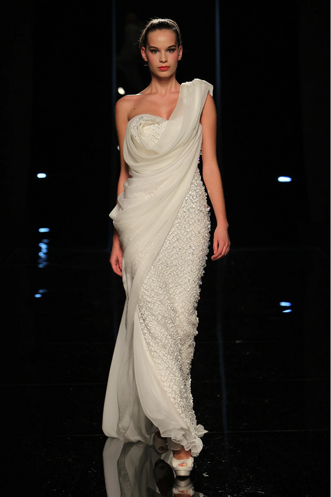 Draped One Shoulder Gown with Embellishments