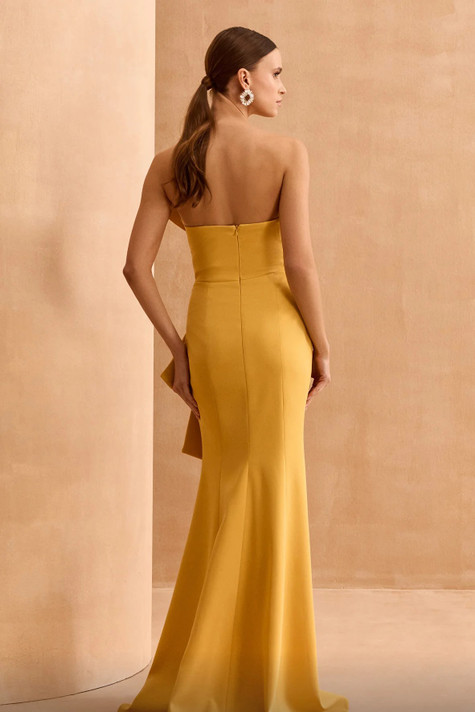Strapless Sculpted Bodice Slit Gown