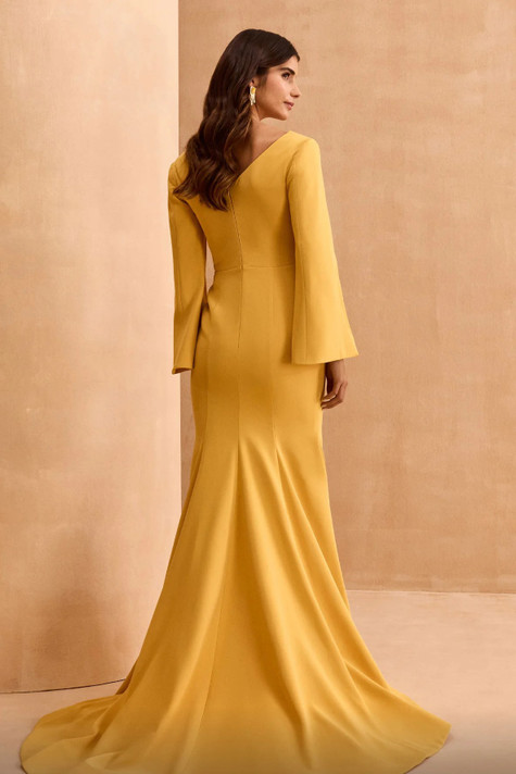 Long Cape Sleeve Flared Gown