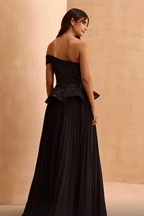Embellished Bodice Peplum Gown