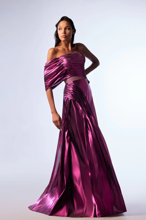 Single Off-Shoulder Ruched Gown