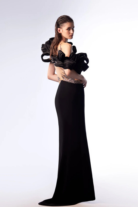 Asymmetric Embroidered Evening Dress