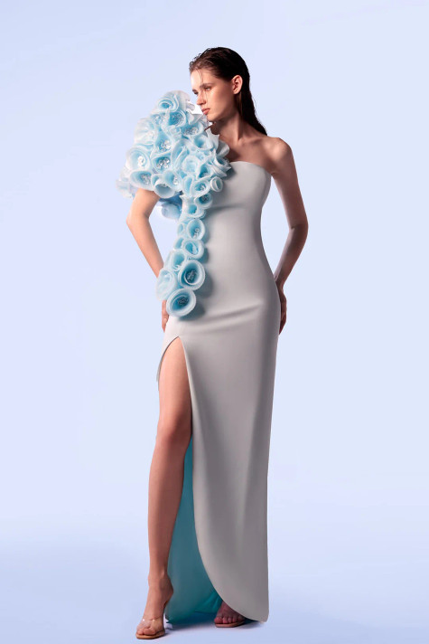 Floral One-Shoulder Evening Dress